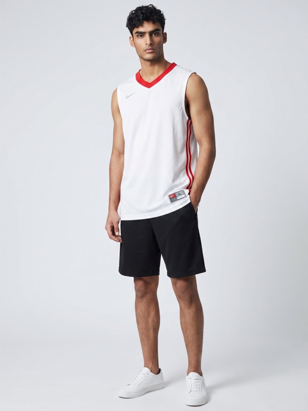 NWT L XL Nike Team Basketball Jersey Men’s White Red Sleeveless